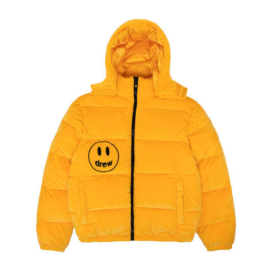 Drew House Plush Hooded Puffer Jacket Golden Yellow